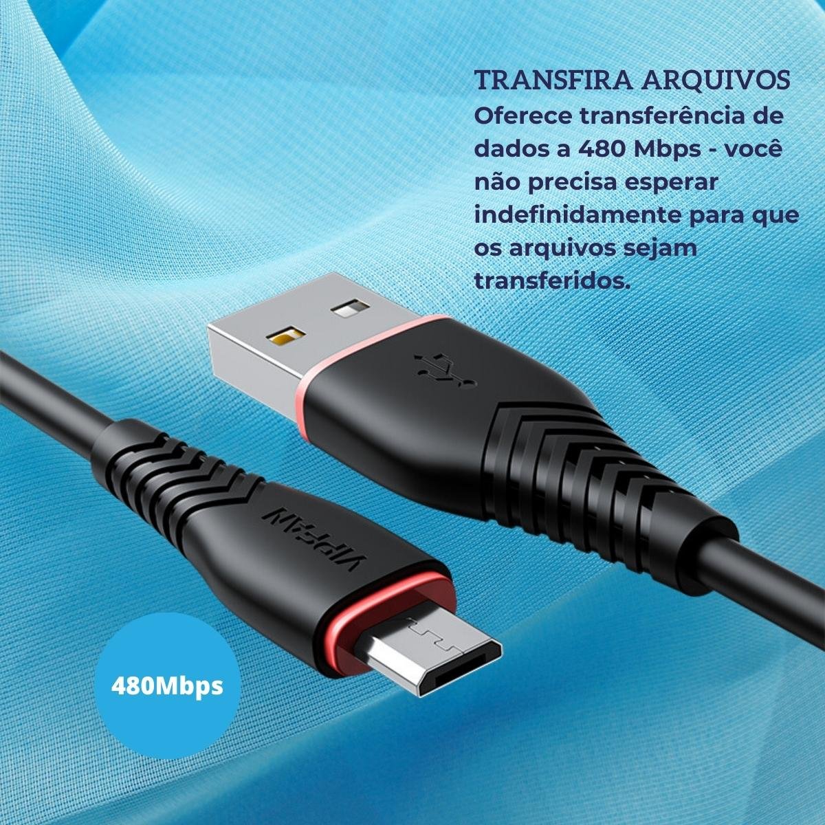 Cabo USB Android 1 Metro - 10 Unidades - (Micro Cabo De PVC)