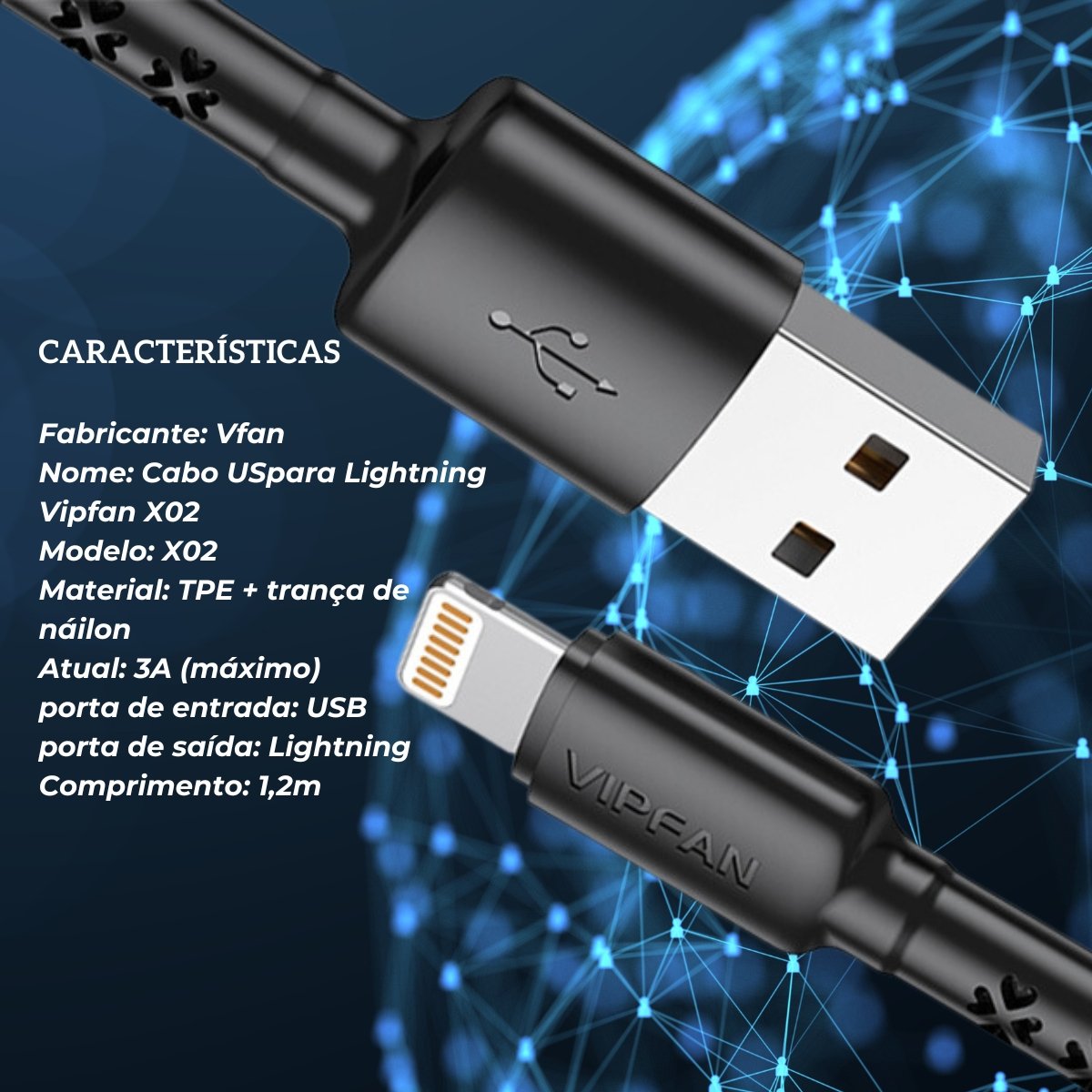Cabo iPhone Cabo De TPE+Nylon Braid - 1.2 metro - 10 unidades