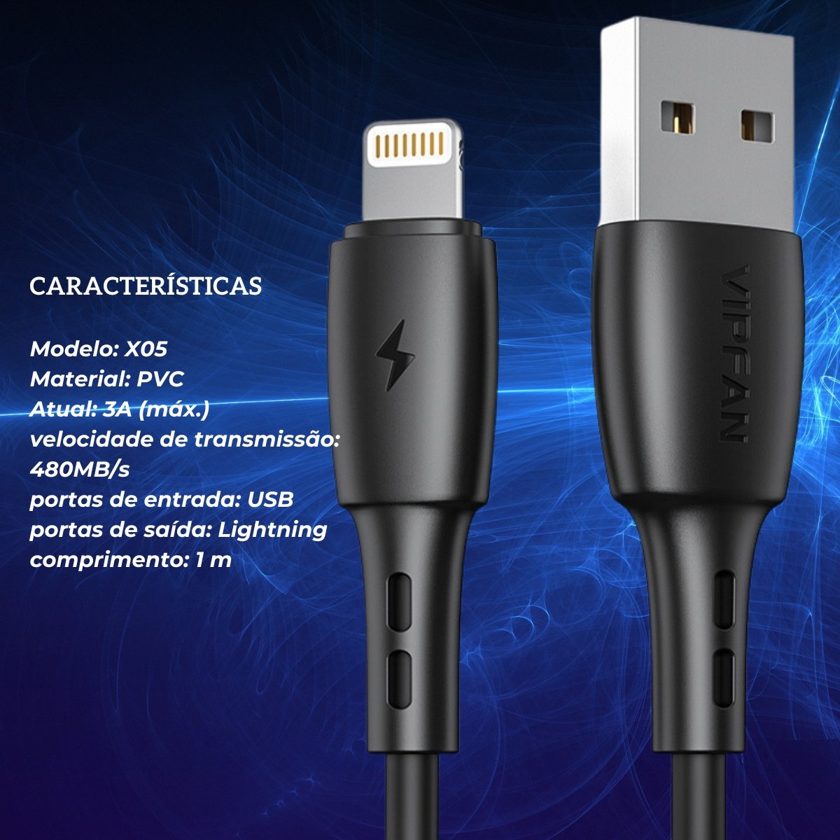 Cabo iPhone Cabo Racing De PVC,3A - 1 Metro - 10 unidades